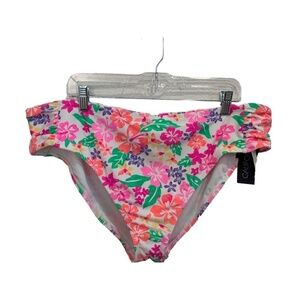 California Waves Plus Size Tropical Ruched Mid Rise Swim Bottom 22 24 NWT